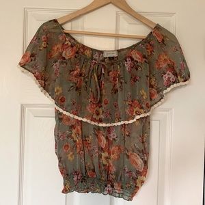 Boho Floral Print Off the Shoulder Sheer Top